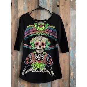 Unbranded Day of the Dead / Día de los Muertos inspired tunic top Size Medium
